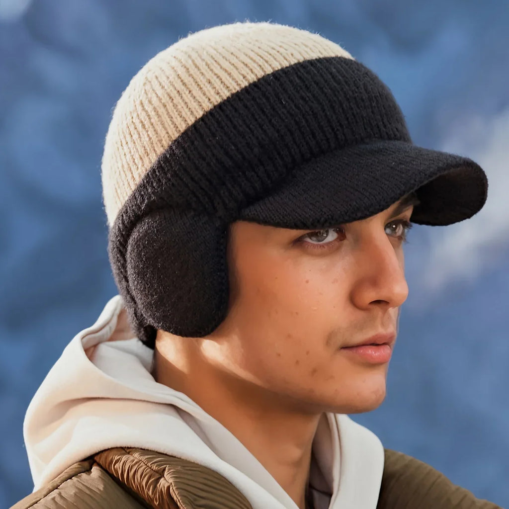 Dual-Tone Knit Baseball Cap - Outdoor Activities | Fashionable Dad Hat with Ear Protection | Perfect for Couples Hats for Men