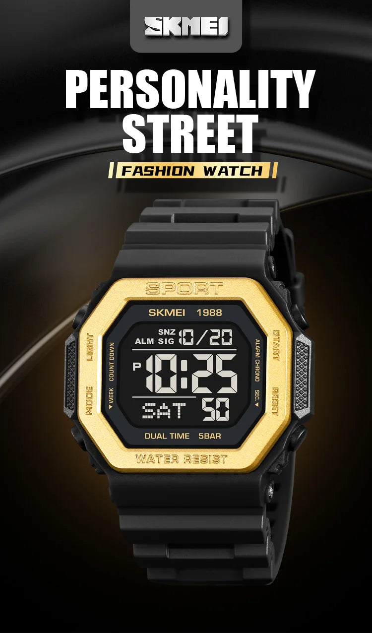SKMEI 1988 Chrono Men Watch Luxury Brand Sport Watch Electronic Digital Male Wrist Clock Man 50M Waterproof Men's Watches 1988