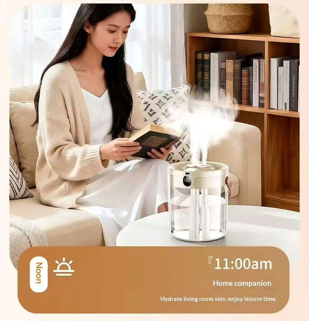 Portable Ultrasonic Humidifier 3 Spray Nozzles Digital Screen Night Light Large Water Tank Silent Aroma Diffuser for Home Use