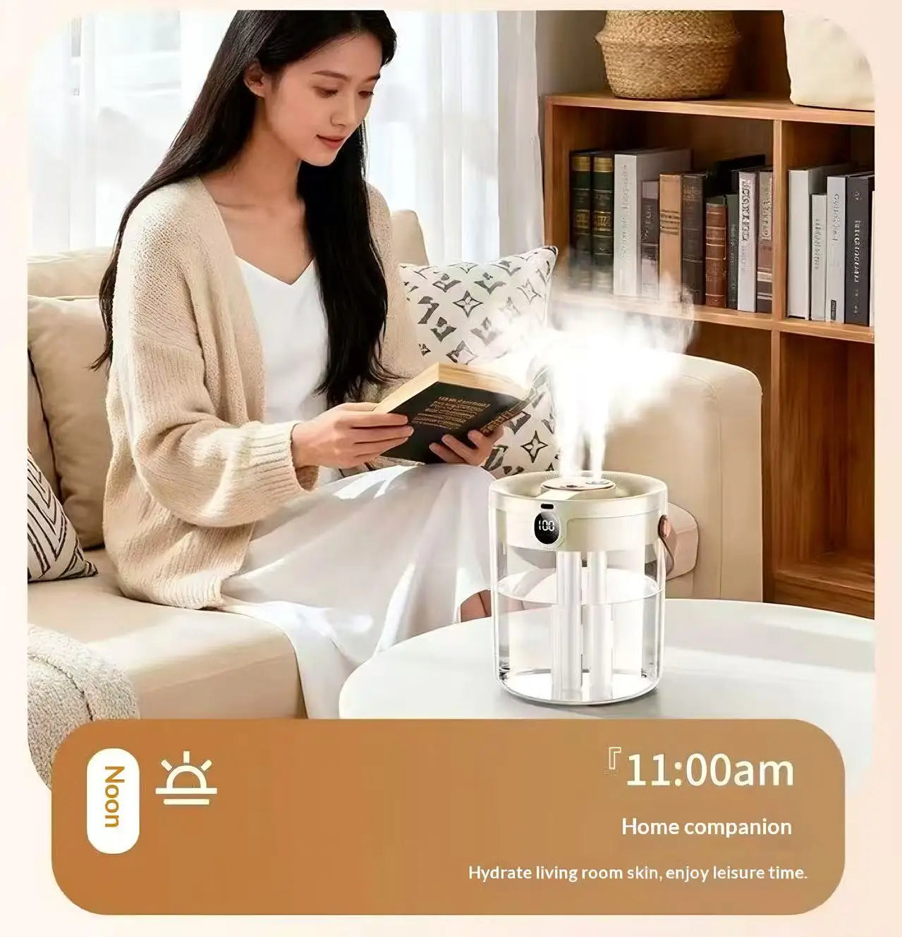 Portable Ultrasonic Humidifier 3 Spray Nozzles Digital Screen Night Light Large Water Tank Silent Aroma Diffuser for Home Use