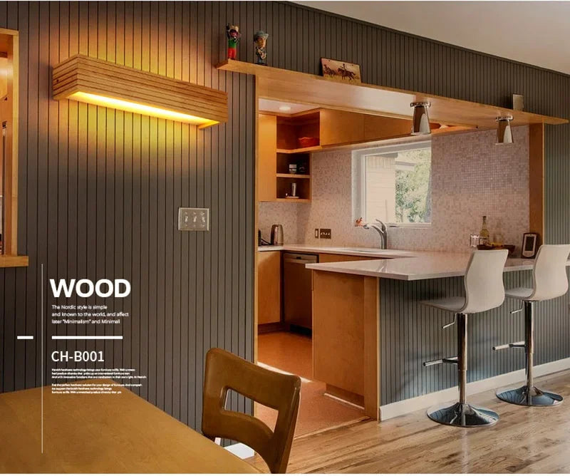 Wood LED Wall Lamp Bedroom Modern Wall Light Bedside Sconces Indoor Lighting Home Decor for Living Room Study Room Stairs