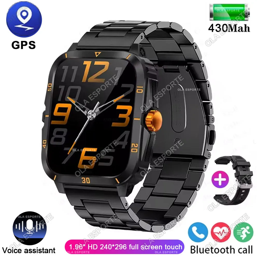 2025 Outdoor Military Watch 1.96" Smartwatch Men Bluetooth Calls Health Monitoring Smart Watch Sport Fitness Watches For Android