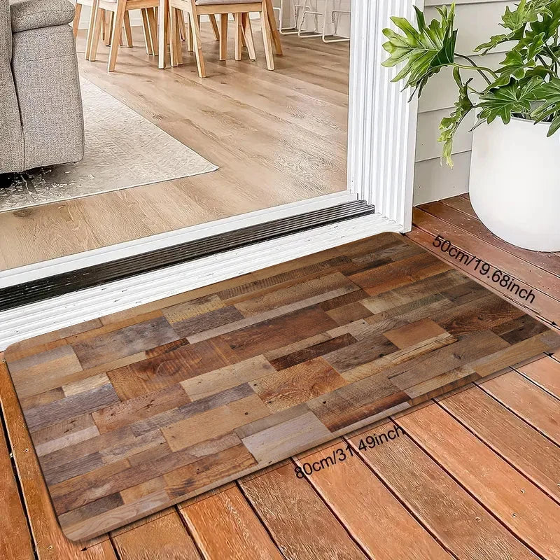 Farmhouse Wood Grain Kitchen Runner Rug, Non-Slip Washable Floor Mat with Vintage Plank Print for Kitchen, Sink, Cooking Area