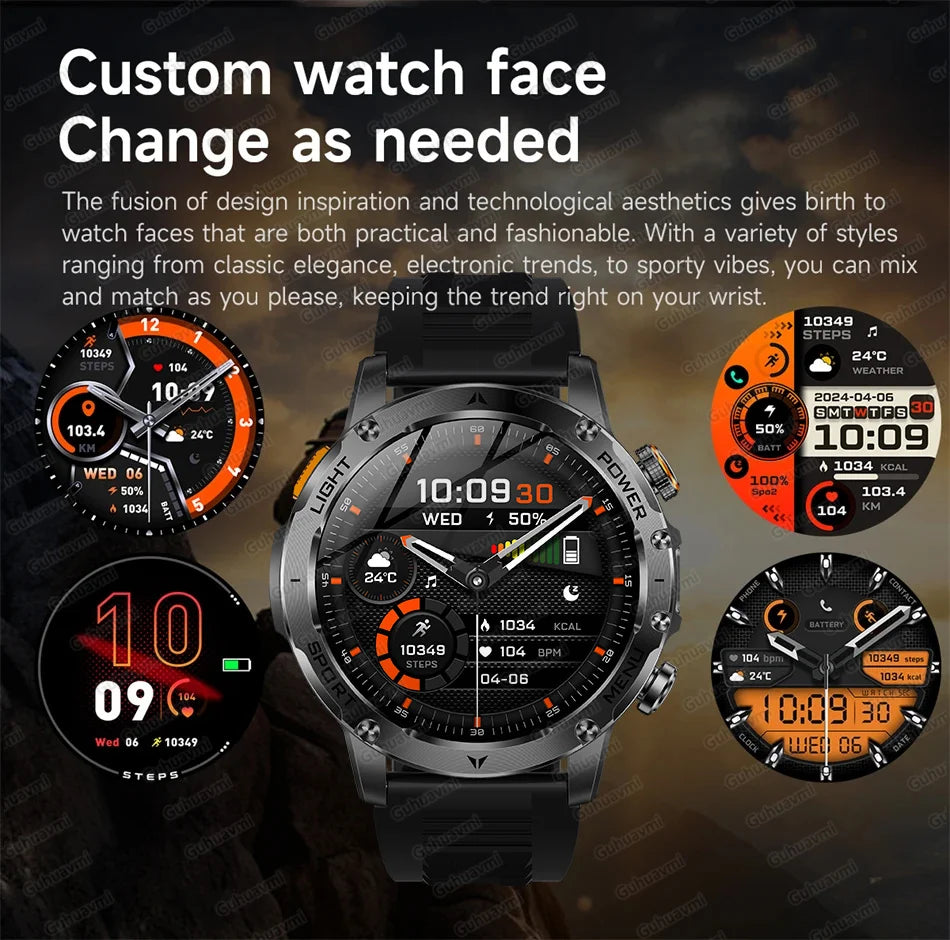 2025 New Military Grade Men 1000mAh Super Large Battery Smart Watch GPS 3ATM Waterproof Bluetooth Call Sports Fitness Smartwatch