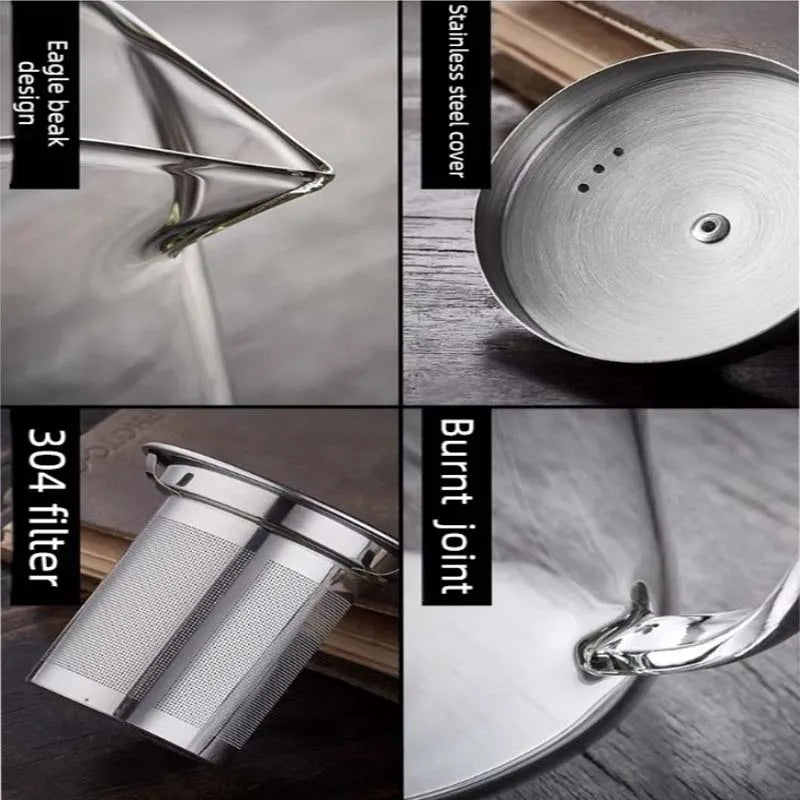 Heat-Resistant Borosilicate Glass Teapot with Removable Stainless Steel Infuser – Clear Tea Kettle for Kung Fu Tea Brewing Set