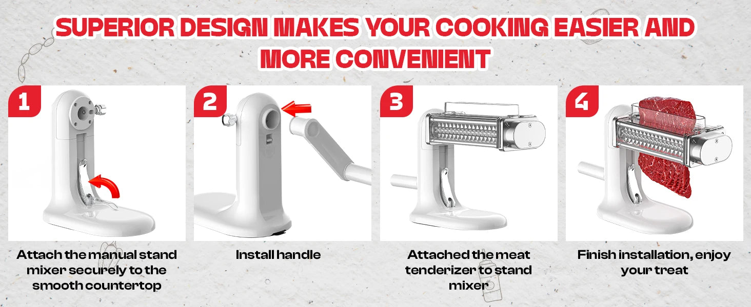 Manual Meat Tenderizer Tool, Meat Tenderizer Machine with Stainless Steel Gear, Steak Flatten Cuber Rolling Meat Poultry Tenderi