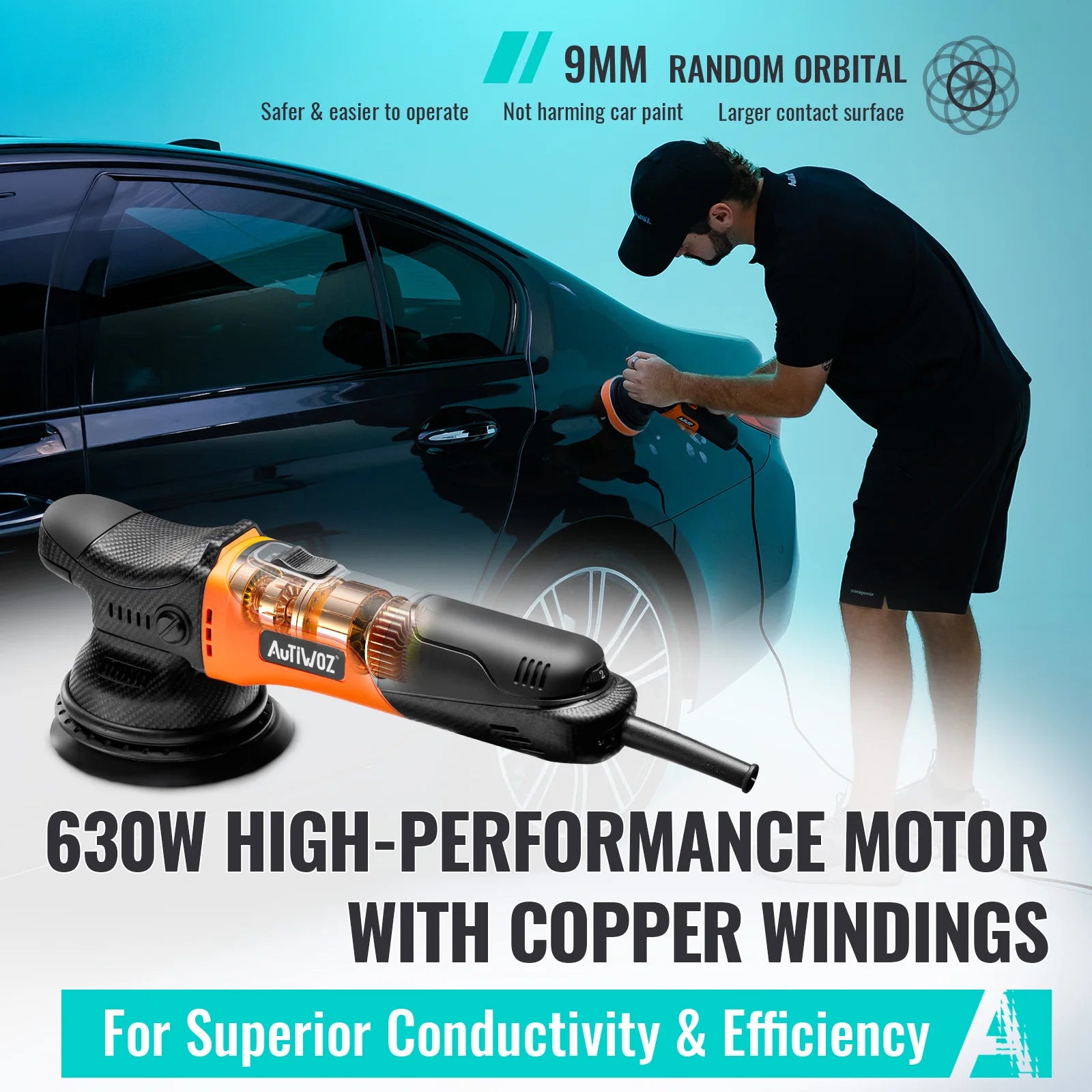 AUTIWOZ W01 630W Dual Action Car Polisher 125mm/5" Random Orbital Buffer 6 Speed DA Polishing Machine Waxing Kit For Auto Paint