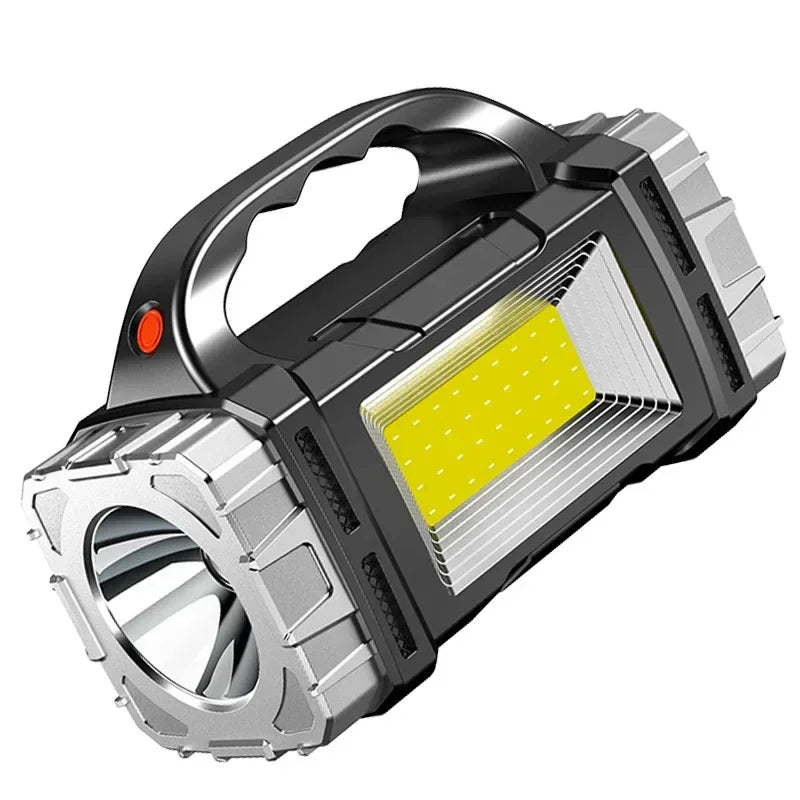 2024 Powerful LED Flashlight USB+Solar Rechargeable Flashlight COB Outdoor Camping Torch Portable Searchlight Power Bank Outdoor