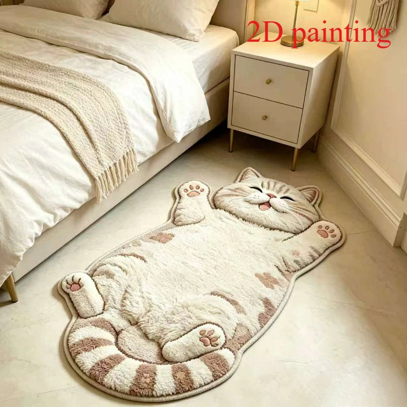 Cute Sleeping Cat Carpets for Living Room 2D Simulation Cat Bedroom Decor Carpet Fluffy Soft Plush Rug Home Thicken Floor Mat
