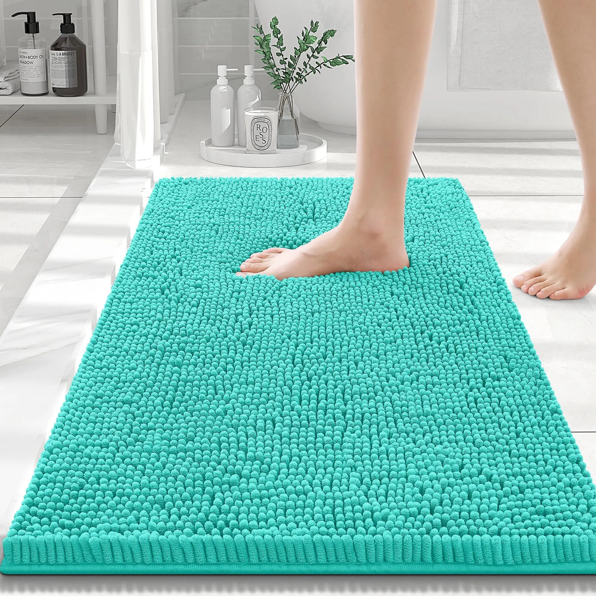 Olanly Chenille Bath Mat Fashion Non-Slips Soft Fluffy Bath Mats For Bathroom Super Absorbent Floor Mats Washable Bathroom Mat