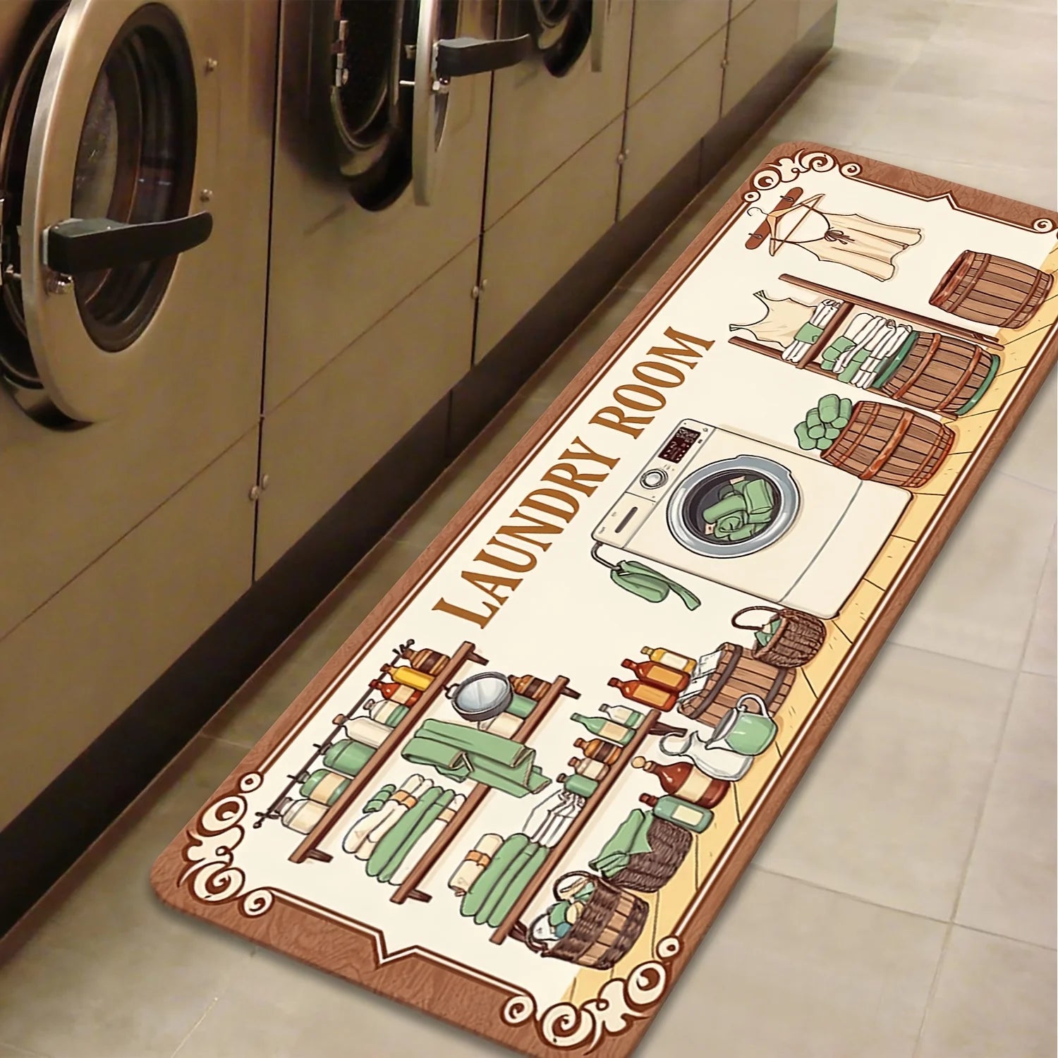 Laundry Room Floor Mat, Non-Slip Flannel Rug, Washable Durable Soft Carpet for Kitchen Hallway Office, Aesthetic Home Decor