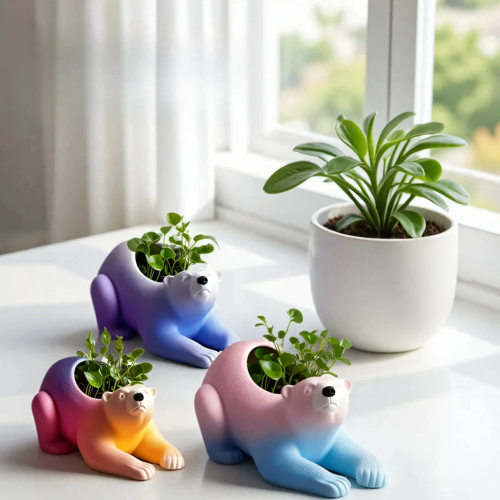 Polar Bear Silicone Mold Bear Flowerpot Molds Succulent Flowerpot Clay Cement Plaster Molds Home Garden Flower Pots Mould
