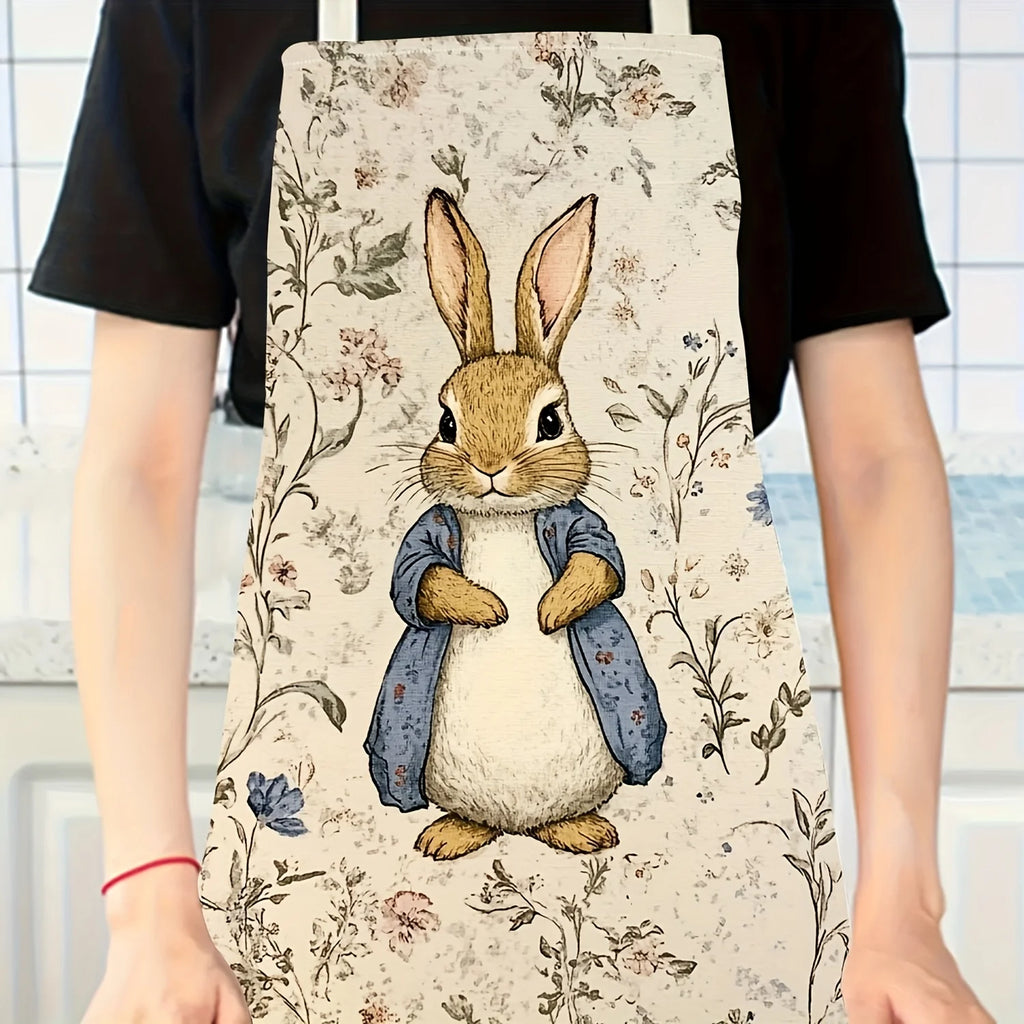 Peter Rabbit Apron Women Kids Kitchen Cooking Baking Chef Linen Cotton Pinafore With Pockets Cartoon Animal Print For Home Party