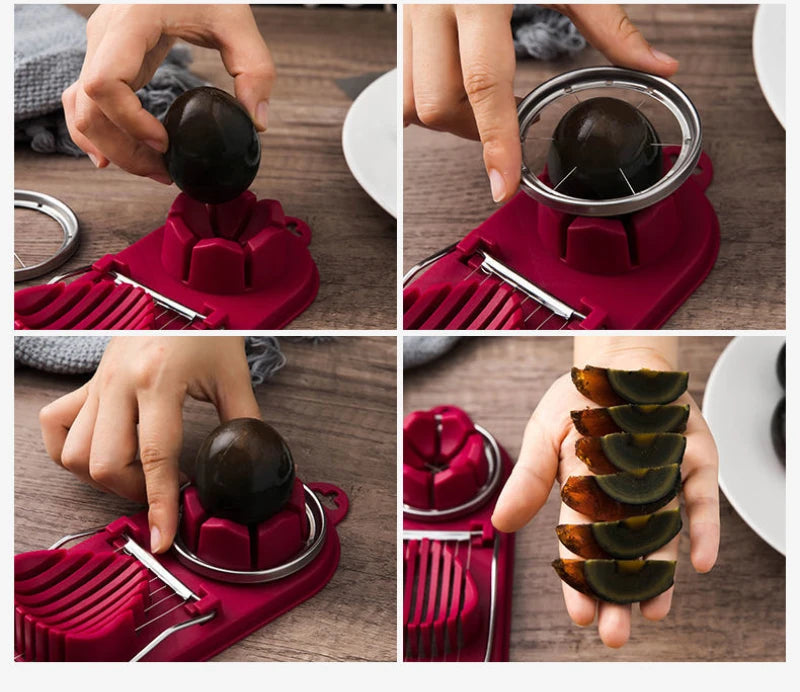 Multifunctional PP Base egg cutter 2-in-1 stainless steel wire pull egg cutter for hanging high-quality kitchen accessory tools