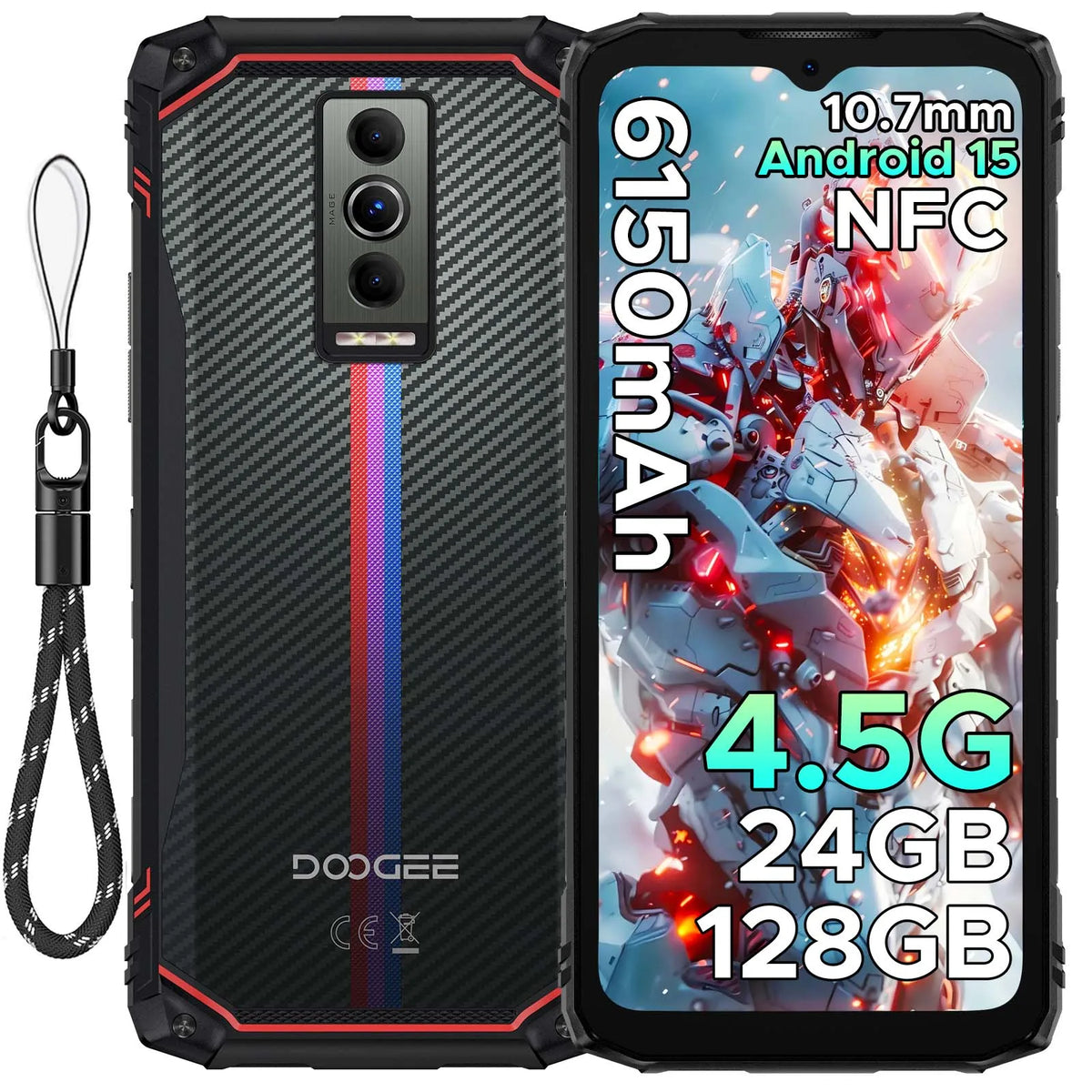 DOOGEE Blade10 Energy Rugged Phone Ultra-thin 6.5'' Screen 6150mAh Battery 24GB RAM(4GB+20GB) 128GB ROM Android 15 Smartphone