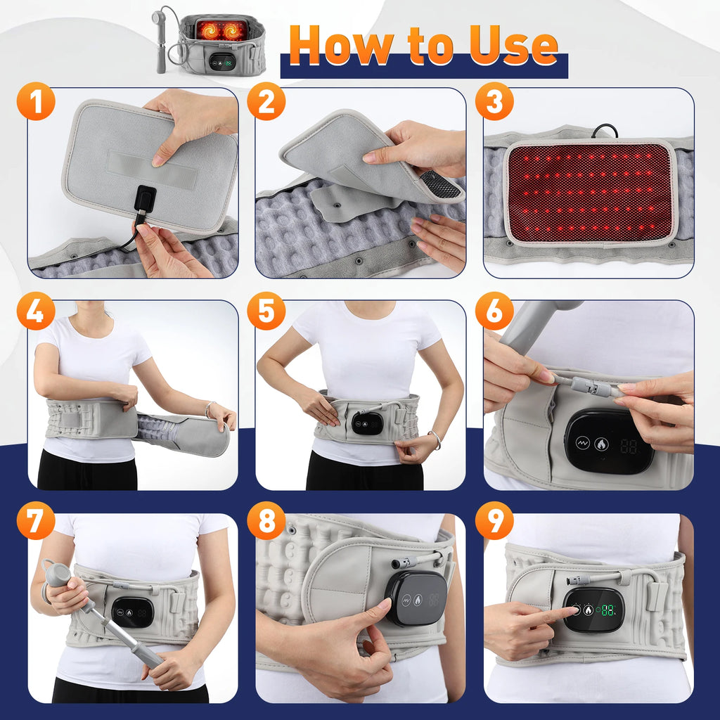 Electric Heating Waist Massage Belt Infrared Vibration Hot Compress Lumbar Brace Spine Protect Massager Back Support Belt