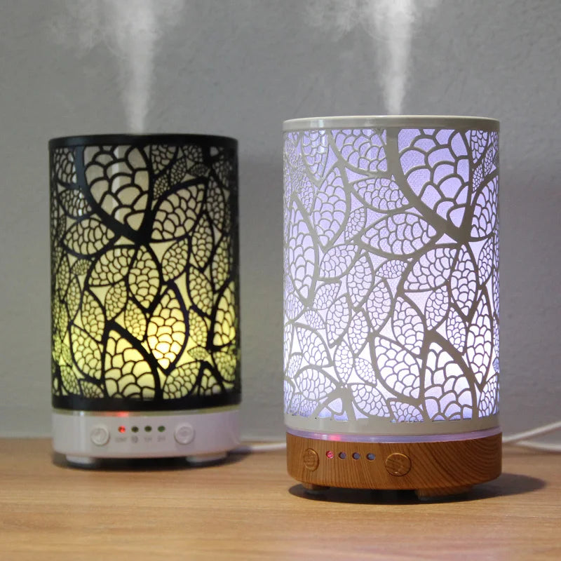 100ML Aroma Diffuser Ultrasonic Humidifier with 7 Color Light, 1H/2H Timer, Auto Shut-Off, Leaf Essential Oil Diffuser for Home