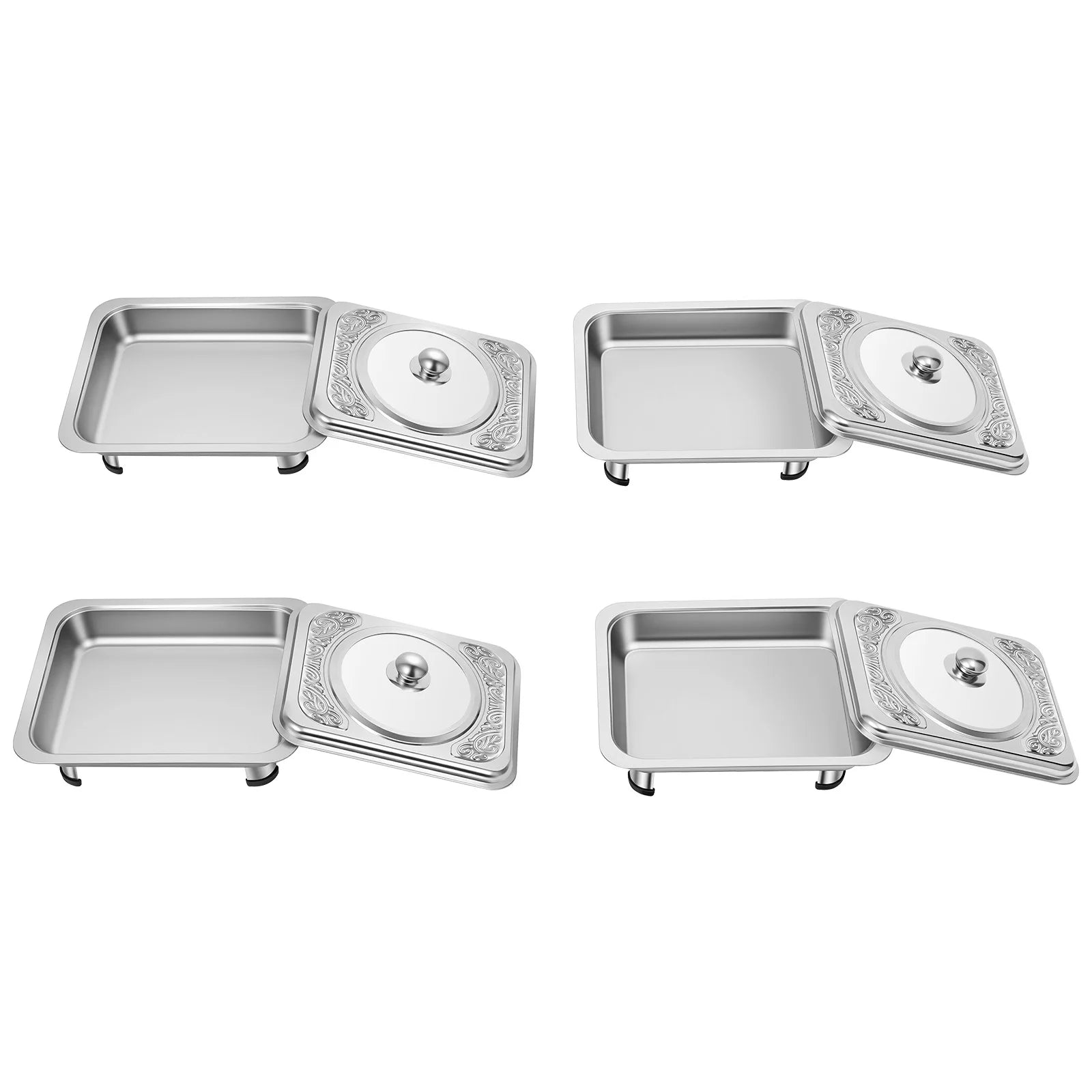 4pcs, Chafing Dishes Buffet Set Stainless Steel Buffet Dish Server Rectangular Chafing Dish Set with Lid for Buffets Caterings