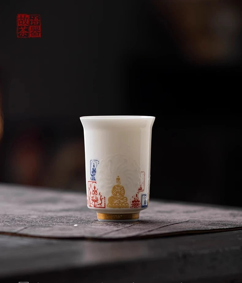 Chinese Style Dunhuang Buddhist Luminous Ceramic Tea Cup Personal Master Cup Household Drinking Gift Teacup