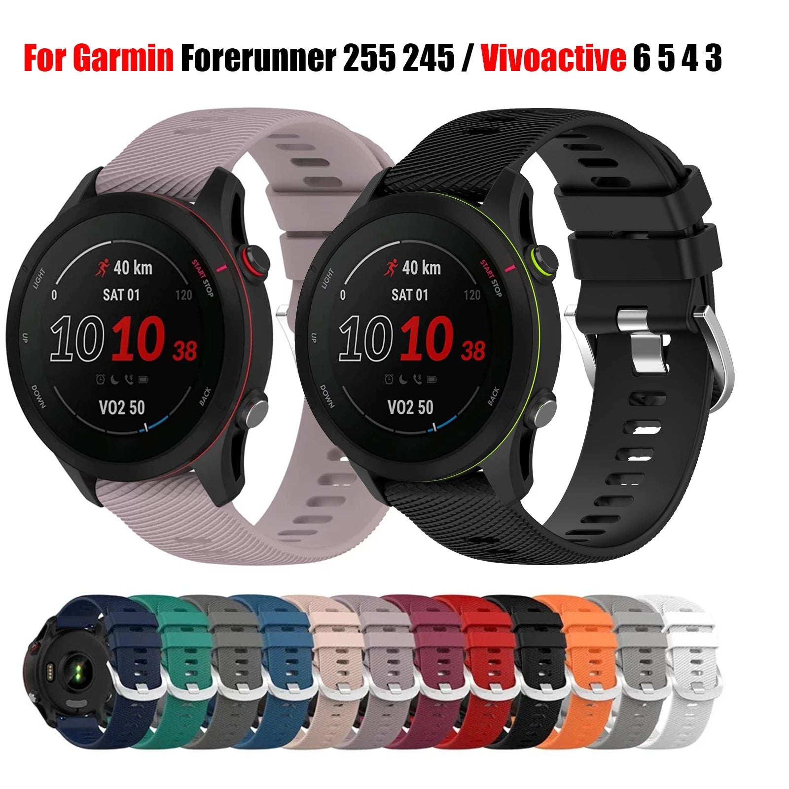 18mm 20mm 22mm Silicone Band For Garmin Forerunner 255 255S 245 165 158 55/ Venu 4 3S 2S 2Plus /Vivoactive 6 5 4 3 Watch Strap