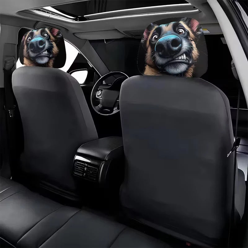 2PCS Funny Dog Car Head Pillowcase, Double Sided Printing, Fashionable Dustproof Head Pillowcase, Christmas Gifts