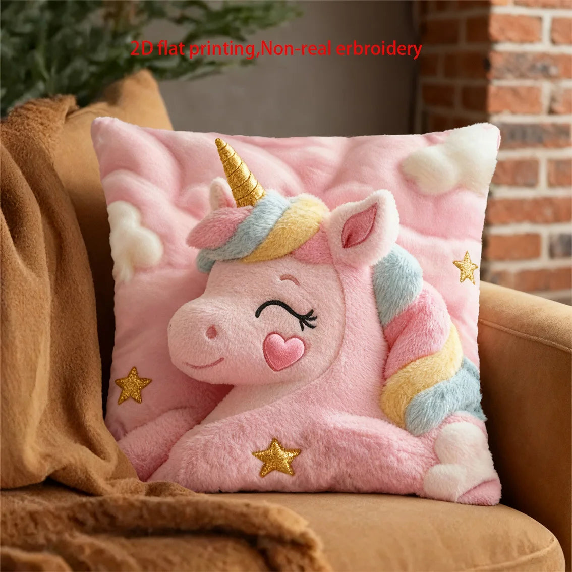 [Unicorn Pillowcase] A Cute Unicorn Pillowcase with a Rainbow Tail And Stars, Featuring a Pink Print on One Sid