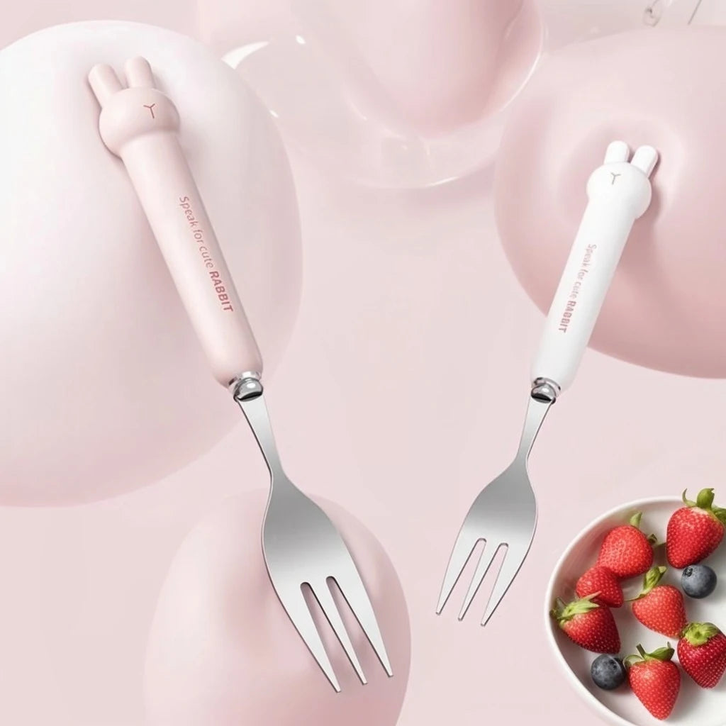WORTHBUY 3/4PCS Cute Portable Dinnerware Set Reusable 304 Stainless Steel Fork Spoon Chopsticks With Box Cutlery For Kid Student