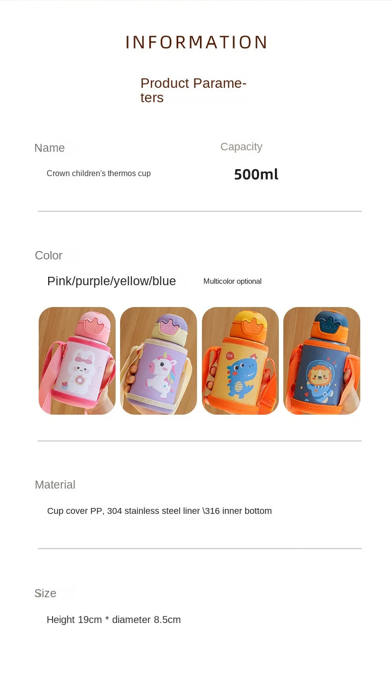 500ml Unicorn Kids Thermos Bottle Cute Children's Thermal Water Bottle Stainless Steel Thermos Mug For Student Water Cup