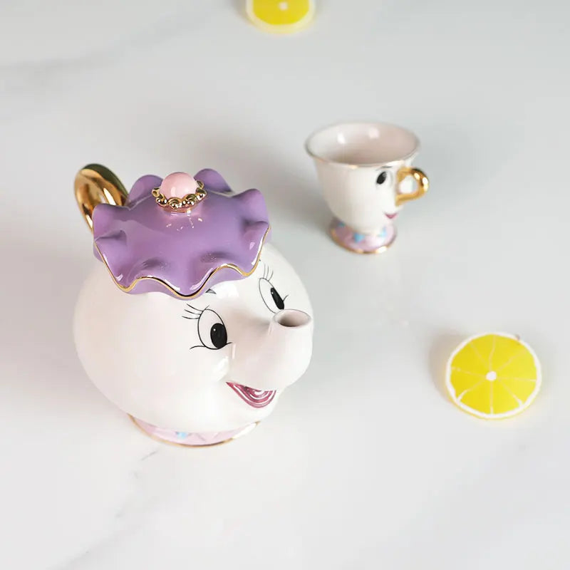 Disney Teapot Cute Cartoon Beauty And The Beast Coffee Pots Mug Mrs Potts Chip Cup Tea Cup Pots One Tea Sets Droshipping
