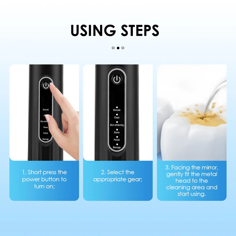Electric Teeth Cleaner 6-gear Modes Portable Toothbrush Tartar Remover High Frequency Vibration Tartar Cleaning Whitening Teeth