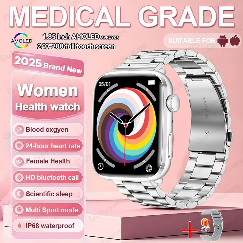 2026 Smart Watch 24/7 Women Health Full Touch Screen BT Call Waterproof Watch Sports Fitness Tracker Health Smartwatch Lady Gift