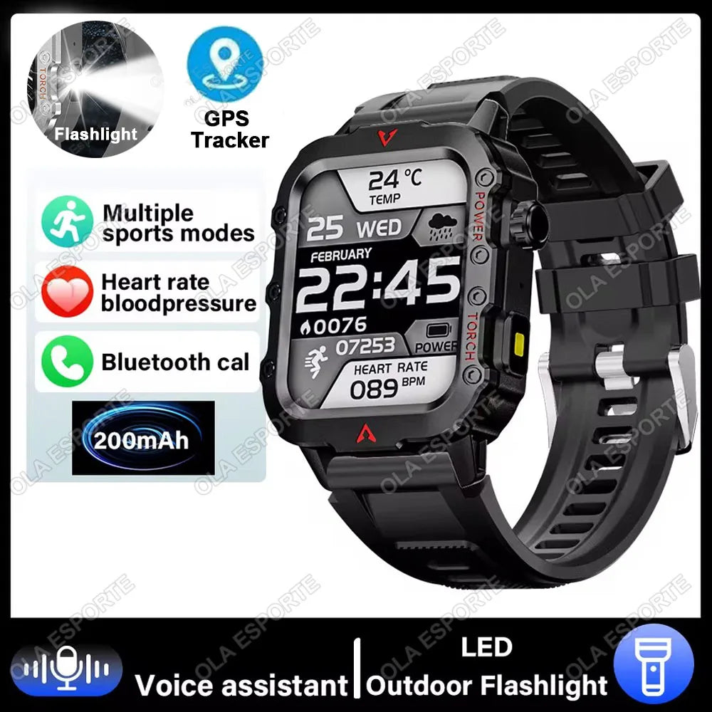 2026 Military SmartWatch Men IP68 5ATM Outdoor Sports Fitness Tracker Waterproof GPS Monitoring 1.96Inch BT Call For Android IOS