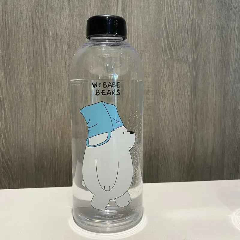 1000ml Water Bottles Cute Panda Bear Cup with Straw Transparent Cartoon Water Bottle Drinkware Frosted Leak-proof Protein Shaker