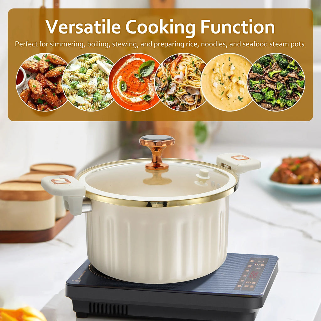 7L Enamel Casserole Pot with Glass Lid, Micro Pressure Cooking Pot with Locking Handles, Nonstick Stockpot for Soup, Stew, Pasta, Gas & Induction Hob
