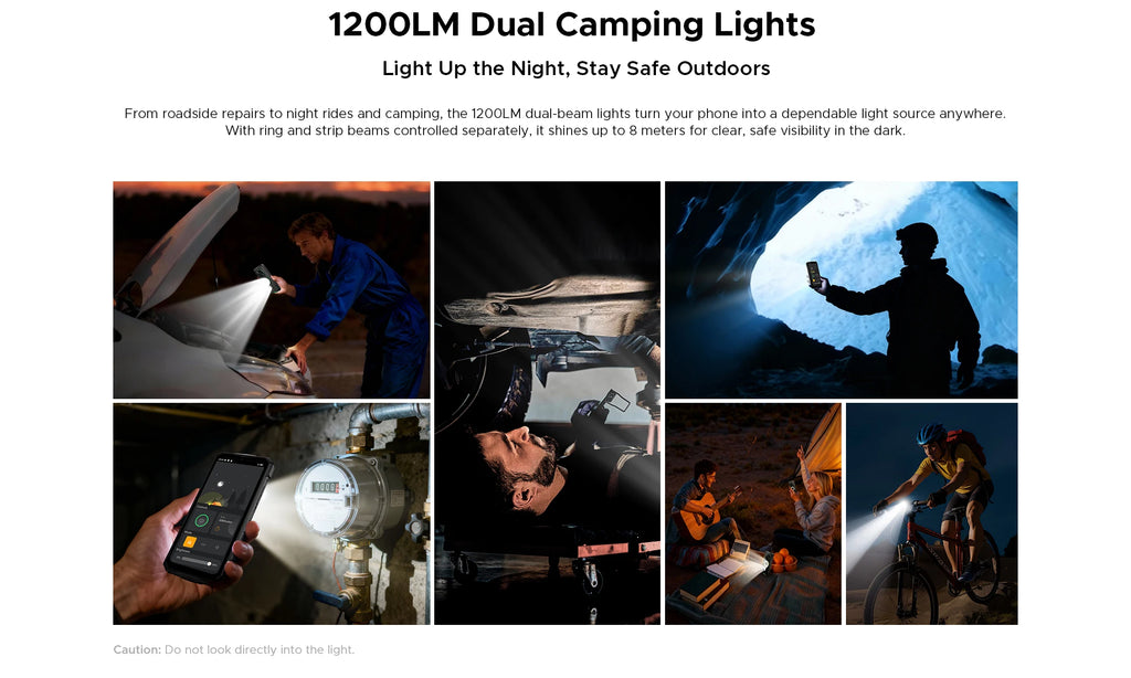 DOOGEE Fire 7 Pro Rugged Phone Dual Camping Lights Support Push-to-Talk Over Cellular 13000mAh Battery Android 15 Smartphone
