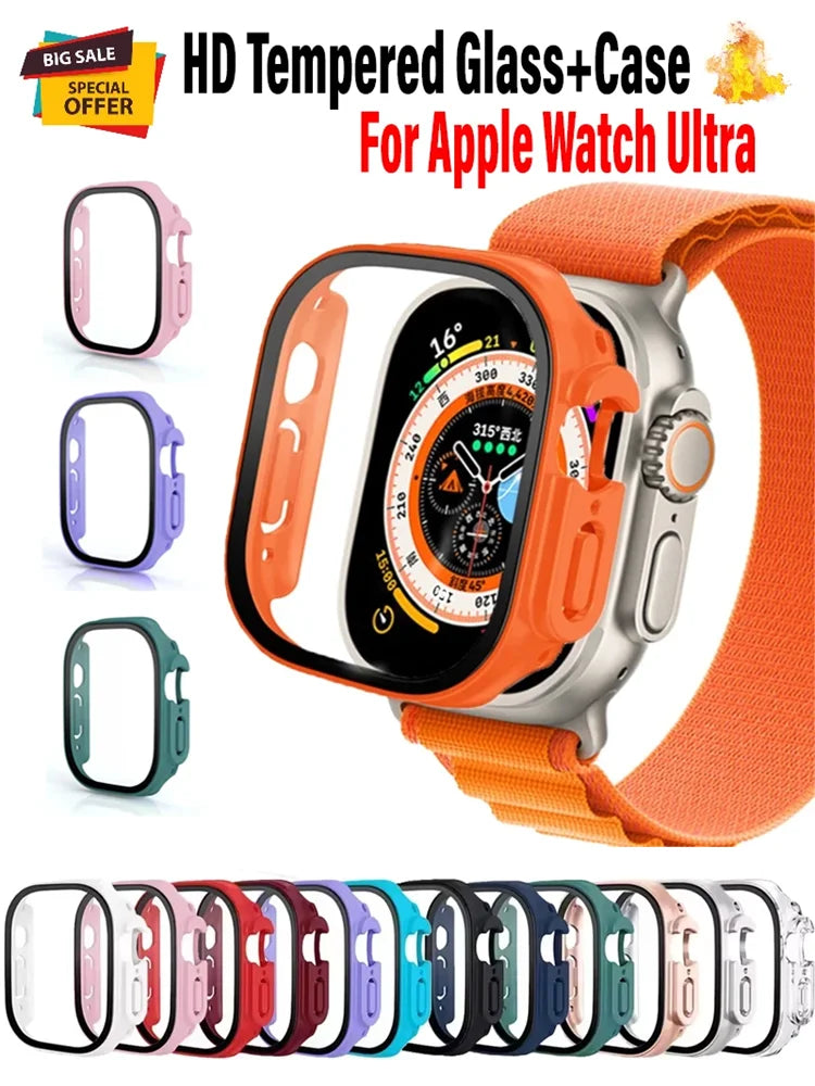 HD Tempered Glass+Case For Apple Watch Ultra 3 49mm PC Bumper+Screen Protector Cover iWatch Ultra 2/1 49mm drop resistance Shell