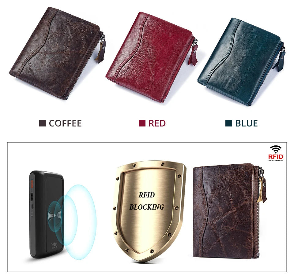 HUMERPAUL Short Wallet for Men Genuine Leather RFID Wallets with Card Holder Bifold Zip Coin Pocket Billetera Hombre Small