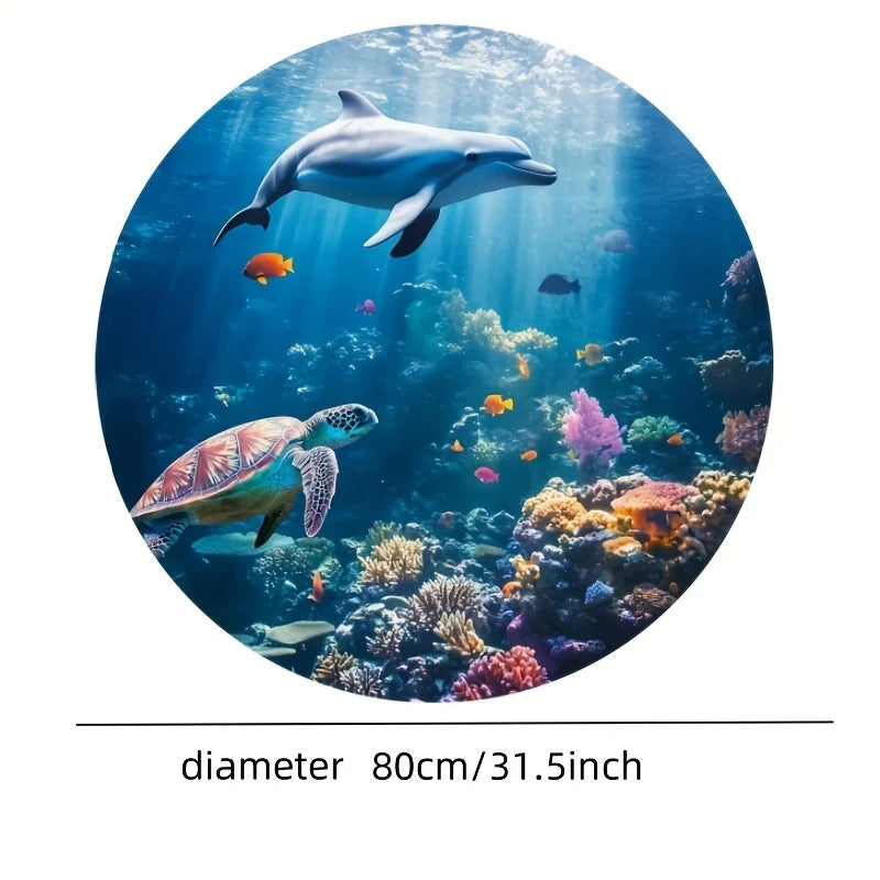 Underwater Ocean Round Rug Flannel Printed Carpet Sea Life Design Home Decor Cozy Soft Floor Mat Living Room Indoor Use