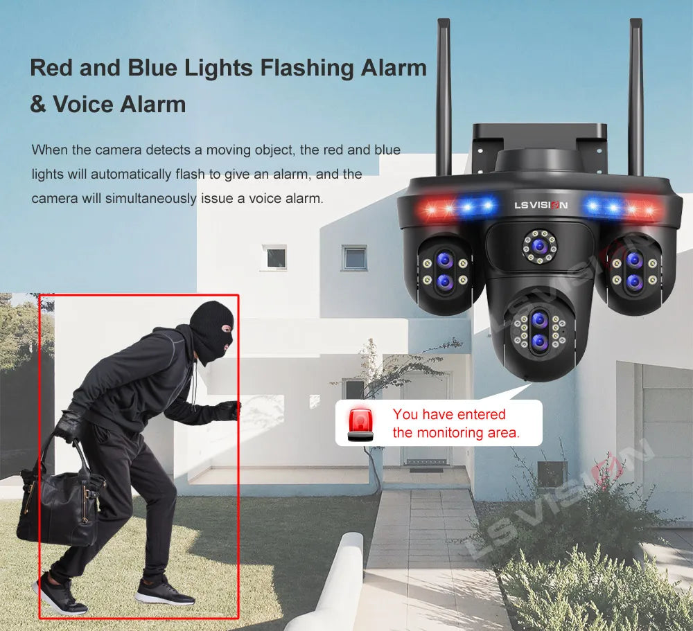 LS VISION 4 Screens 10X Zoom WiFi IP Camera 7Lens 35MP Outdoor Surveillance Camera 360 PTZ Auto Tracking Waterproof CCTV Cameras