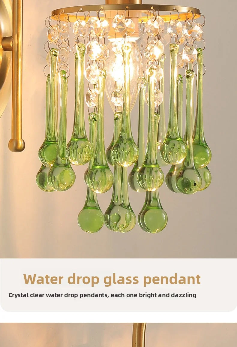 Crystal Wall Lamp - LED American Retro Bedroom Staircase Living Room And Background Wall Light Charging Function Without Wiring