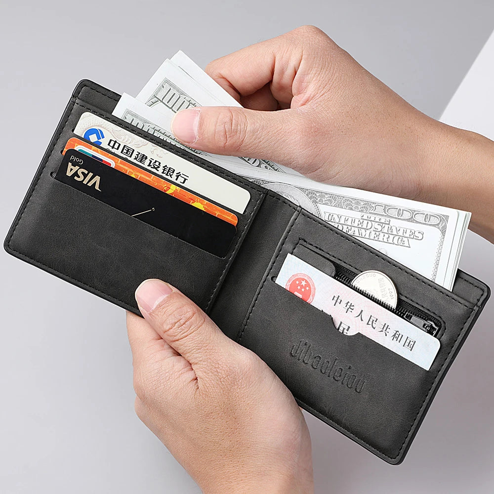 Men's Mini Short Wallet with Zipper Coin Pocket PU Material Retro Print Pattern Multiple Card Slots for Credit Cards And Cash
