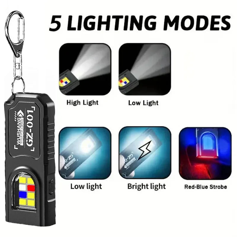 Powerful Mini COB LED Keychain Flashlight Rechargeable Hanging Work Light Keyring Camping Walking Clip Pocket Lights