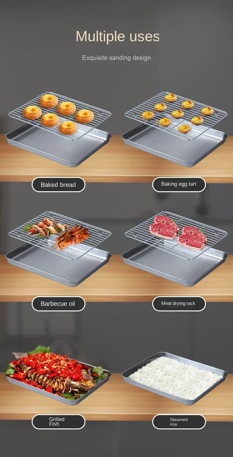 Flat Bottom 430 Stainless Steel Square Plate Oven Safe BBQ Grill Pan Drain Tray Oil Drip Rack Prep Plate for Roasting Grilling