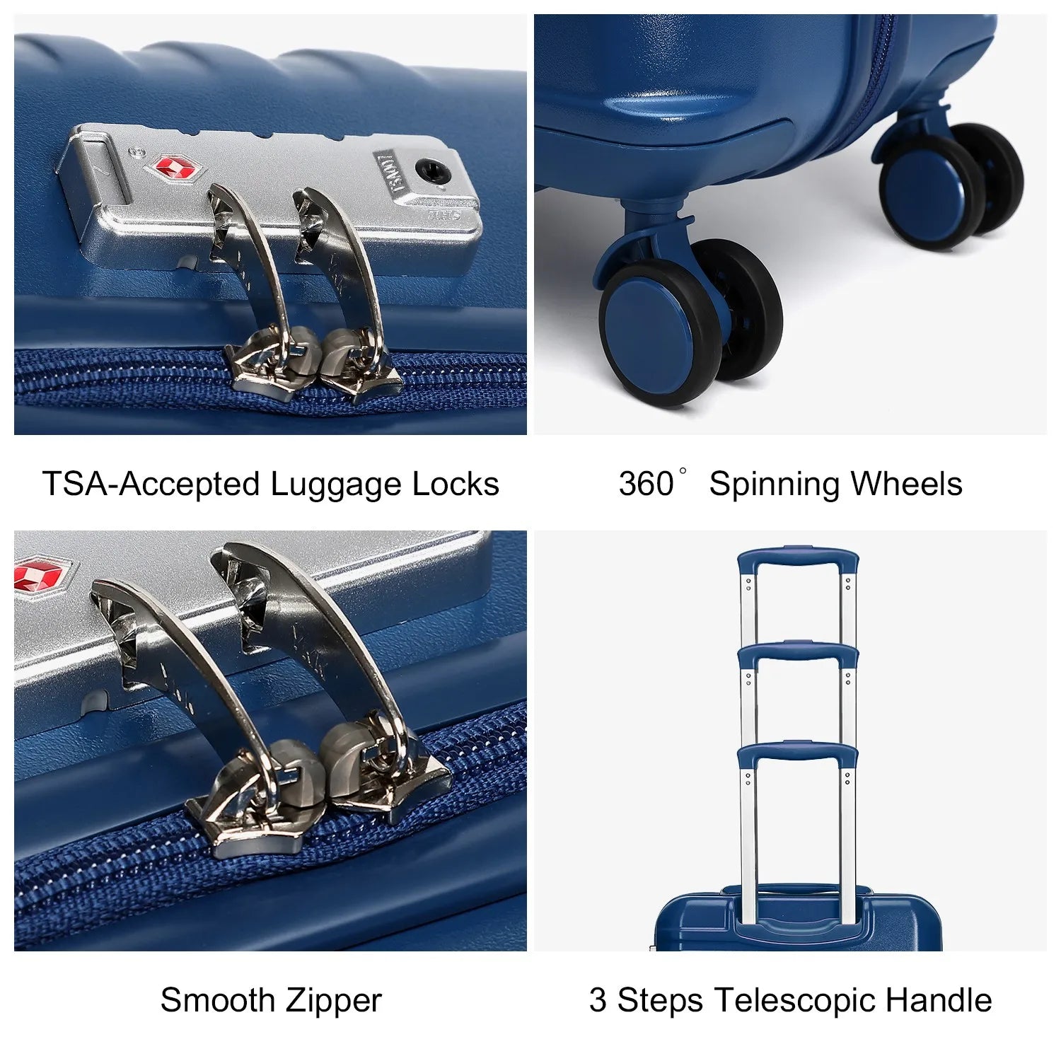 British Traveller Lightweight Hard Shell Suitcase ABS+PC, 20/24/28 inches, 4 spinner wheels with combination lock