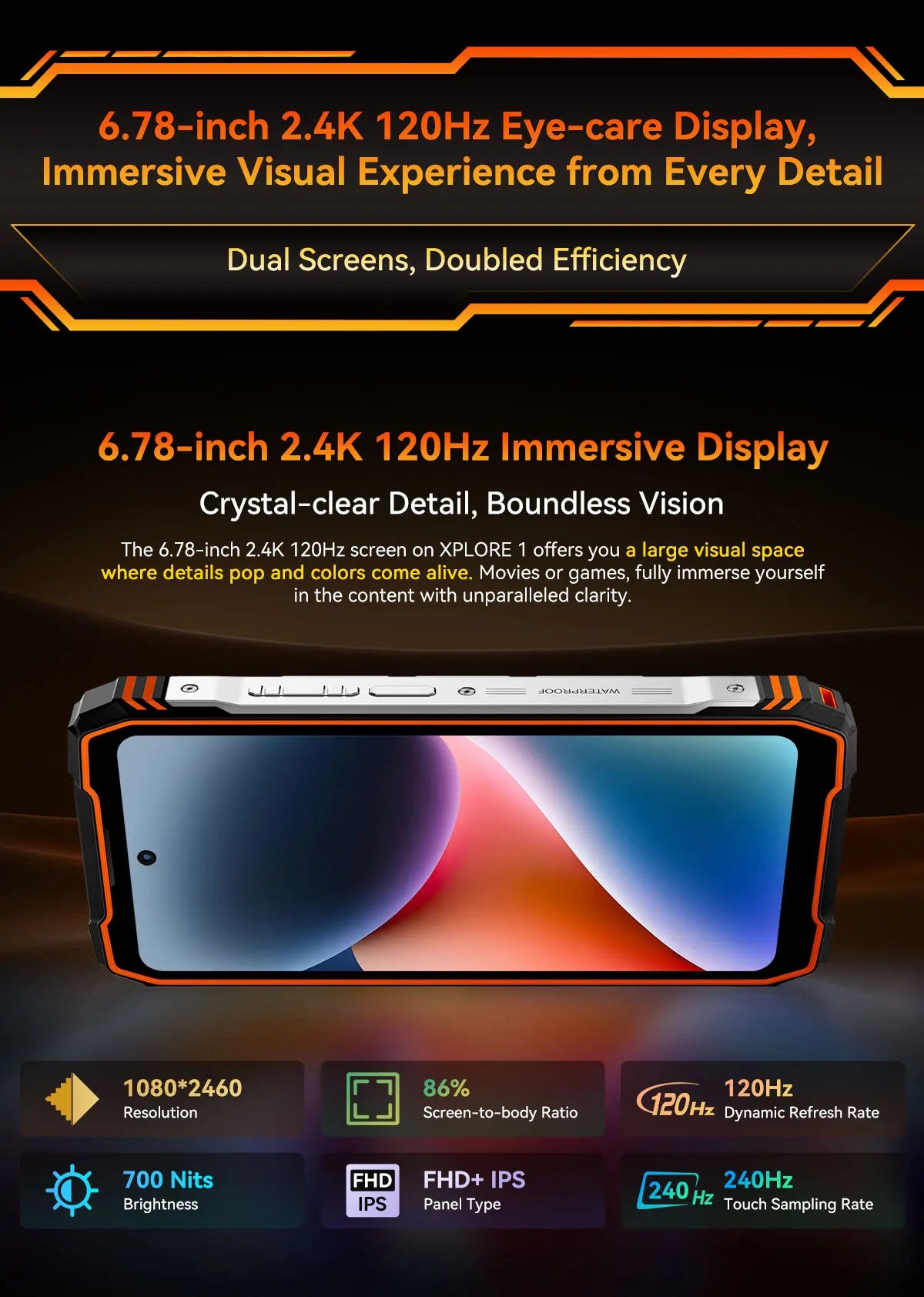 Blackview XPLORE 1 Rugged Smartphone, 5G Waterproof Outdoor Smartphone Android 15, 6.78'' 2.4K Display, 256GB/512GB, 20000mAh