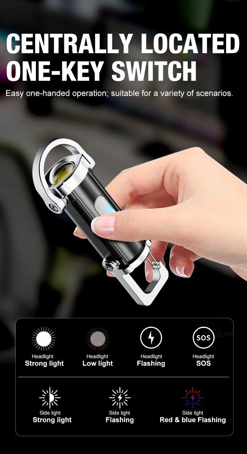 Mini Keychain Flashlight Rechargeable Pocket COB Working Light Outdoor Hook Emergency Warning Light for Camping Walking Hiking