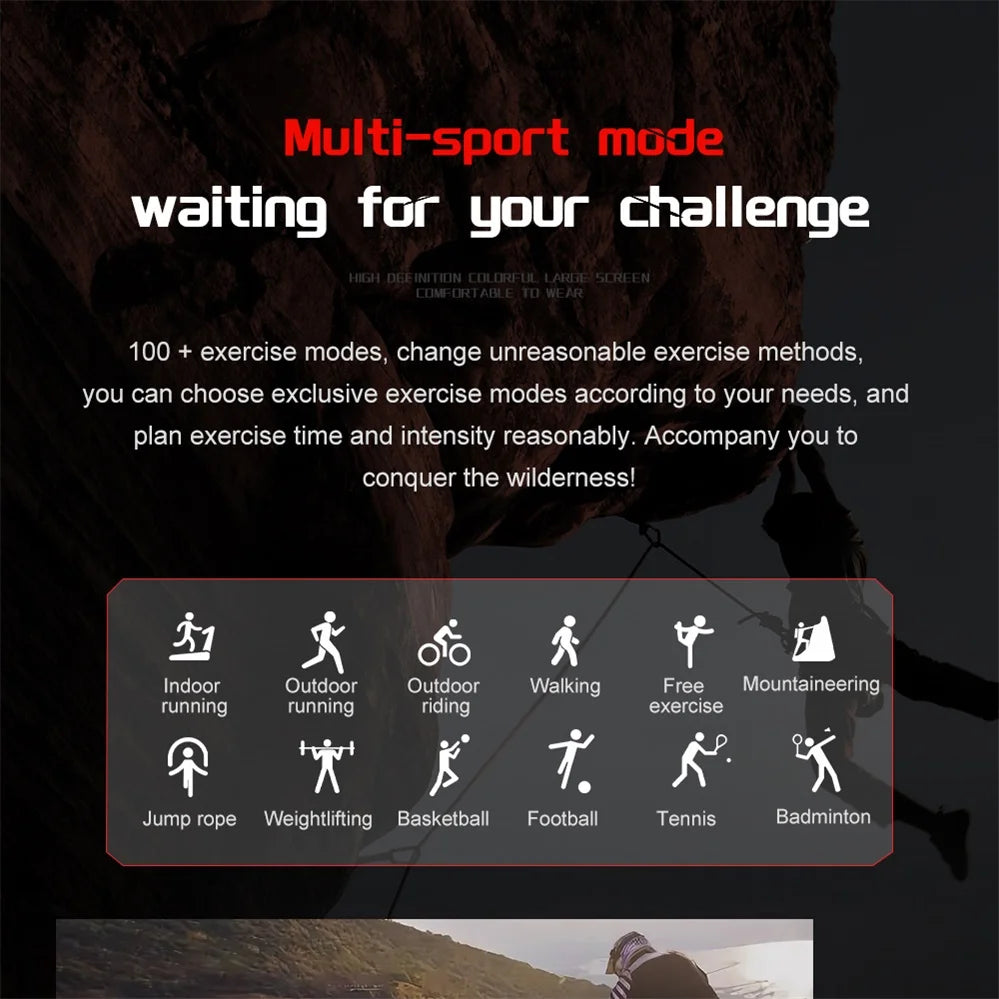 New Outdoor Sports Fitness Smart Watch Heat Rate Sleep Health Clock Waterproof Voice Assistant Alarm Clock Music Smartwatch