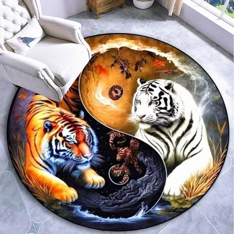 Large Round Carpet Rug Living Room Bedroom Decoration Anti Slip Tree of Life Mat Dragon Lion Tiger Yin Yang Tai Chi Carpet Rugs