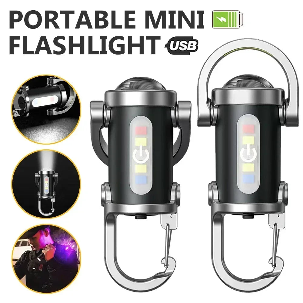 Mini Keychain Flashlight Rechargeable Pocket COB Working Light Outdoor Hook Emergency Warning Light for Camping Walking Hiking