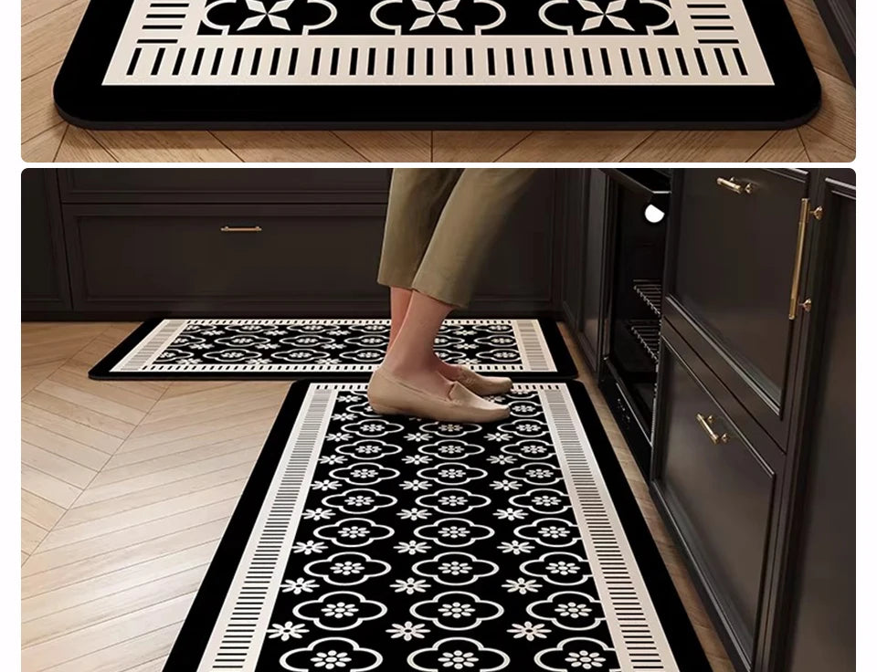 Kitchen Rug PVC Waterproof Leather Carpet Oil-proof Non-Slip Floor Mat Black Checkered Rugs Long Strip Carpets Home Decor 주방용 러그